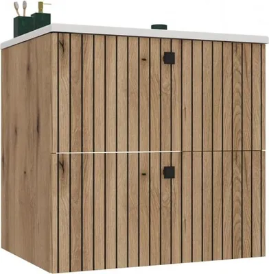 Obrázok produktu pre BDW, kúpeľňová skrinka, 60×47×59 cm, dub Evoke, drážkovaná, s umývadlom, TIGO 2S