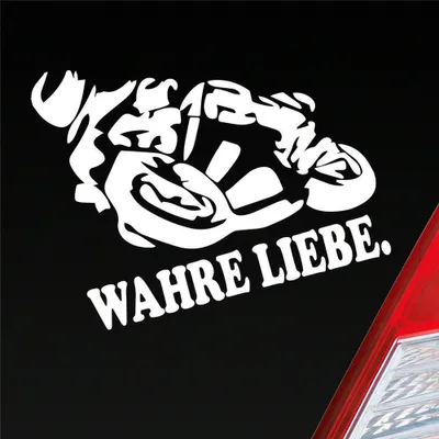 Produktbild von Auto Aufkleber Motorrad Wahre Liebe Moped Bike Mopped JDM 12x10 cm Weiss Glanz Sticker Heckscheibenaufkleber