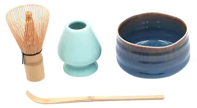 Productafbeelding van Matcha Teeset 4 Stuks - Schneebesen/Houder/Bamboelepel - Kom - Traditionele Theeceremonie - Hoogwaardig Theeservice