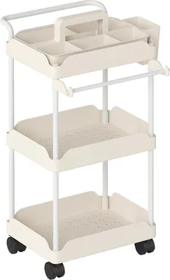 Immagine prodotto di Carrello portaoggetti con 3 cestini, portasciugamani, ruote, bianco
