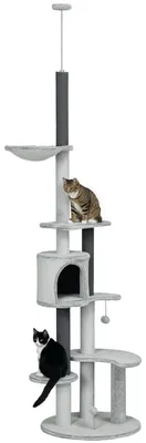 Produktbild von PawHut Kratzbaum Deckenhoch, 225-255 cm Katzenbaum mit Katzenhöhle, Korb, Grau