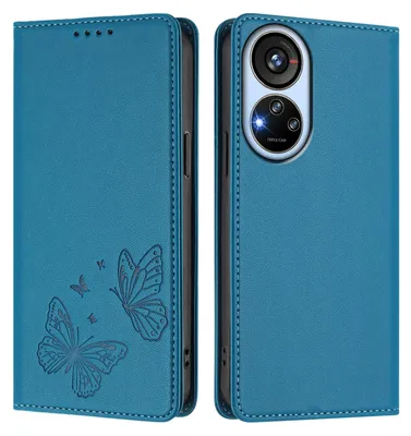 Produktbild von Lederhülle für ZTE Blade V40s, Schmetterling Prägung Leder Brieftasche Schutzhülle mit Ständer Blau