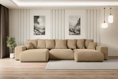Produktbild von ALTDECOR Ecksofa mit Schlaffunktion und Bettkasten Corner Sofa Eckcouch Couch U-Form universal, links/rechts angeordnet Schlafcouch Ausziehbar Wohnlandschaft ESKAR-U -364x176x72 cm Beige