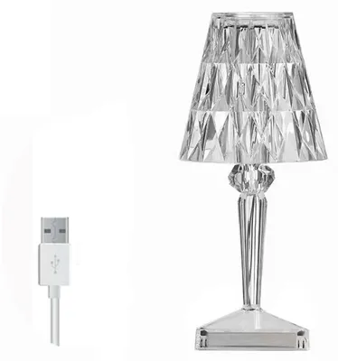Zdjęcie produktu dla Lampa stołowa z kryształem diamentowym, ładowanie przez USB, dekoracyjna, zmiana koloru za pomocą dotyku, sypialnia, ładowalna