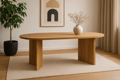 Produktbild von Esstisch oval mit geraden Kanten 204x90 cm Holz Wildeiche-Optik Tischbeine V-Form OVI