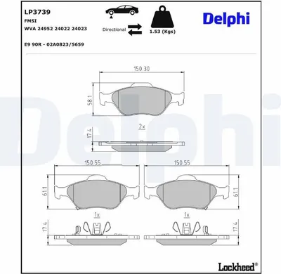 Produktbild von DELPHI Bremsbeläge Satz Vorne Bremsklötze für TOYOTA Yaris Schrägheck (P13) LP3739