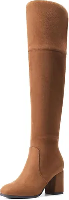 Productafbeelding van Dameslaarzen over de knie met blokhak in bruine suède-look