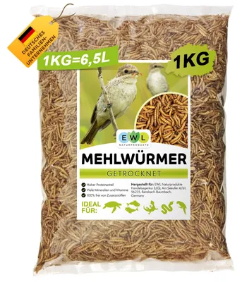 Productafbeelding van EWL Gedroogde meelwormen, 1 kg (6,5 liter) | Vogeлкорм en voeding voor wilde vogels – Verpakking: 6,5 liter (1 stuks)