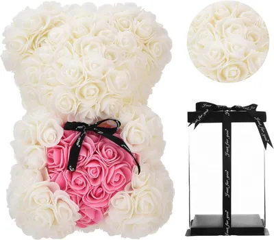 Produktbild von Kunstblume Rosenbär Rosen Teddybär Rot, Valentinstag Teddy Bär für Frauen Ewige Rose Teddy, Ewige Rose mit Herz für Sie, Frauen, Frau, JUNG, Geschenk