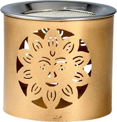 Produktbild von Räucherstövchen Eisen Smiley-Muster Gold H6cm Betriebsart Teelicht Für Weihrauch