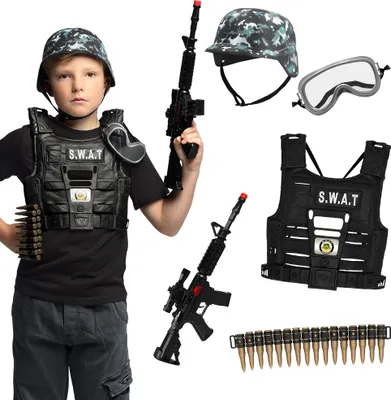 Produktbild von SWAT Kostüm‑Set Kinder mit Helm, Weste, veiligheidsbril, kogelriem und Gewehr