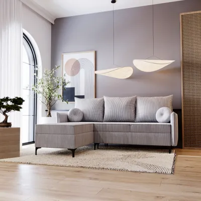 Produktbild von Ecksofa LINZ L-form 213x168 cm mit Bettkasten und Schlaffunktion, linke Seite - Poso 055 - Grau