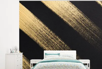 Produktbild von MuchoWow® Fototapete für Wohnzimmer oder Schlafzimmer Wandtapete Vinyl Motivtapete Goldene Farbstreifen auf schwarzem Hintergrund - 375x300 cm - Tapezierpapier