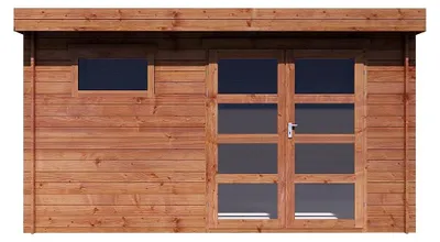 Produktbild von Schuppen aus druckimprägniertem Holz mit Flachdach – 16,47 m² – Stärke 28 mm – CORALIO