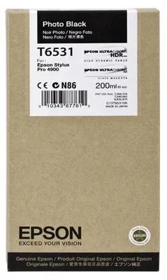 Obrázok produktu pre Epson T6531 Photo Black Ink Cartridge (200ml), Fotografická čierna, Atrament na báze farby, 200 ml, 1 kusov