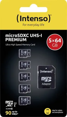 Obrázok produktu pre Intenso 3423595, 64 GB, MicroSD, Trieda 10, UHS-I, 90 MB/s, Class 1 (U1)