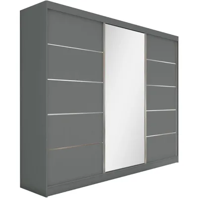Image de BEAUTYSOFA Armoire moderne MARIKA II 240 cm - armoire à trois portes avec portes coulissantes, armoire, armoire avec miroir et tiroirs, couleur : graphite