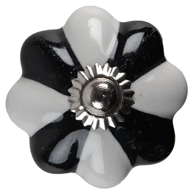 Zdjęcie produktu dla Gałka do drzwi Clayre & Eef Ø 4 cm czarno-biała ceramika