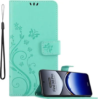 Immagine prodotto di Cadorabo cover per Oppo Find X8 Pro cover in FLORAL TURQUOISE cover protettiva in design floreale con chiusura magnetica, funzione stand e slot per carte Book Case Cover