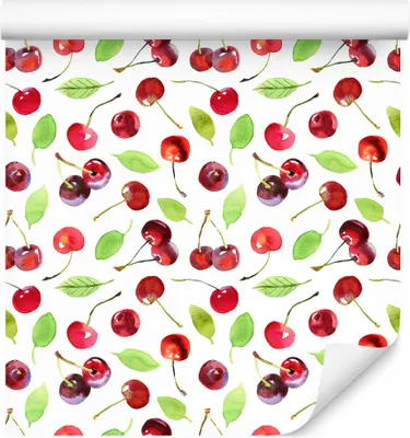 Produktbild von 10m VLIES TAPETE Rolle Küche Obst Sauerkirschen Blätter Aquarell Bunt XXL