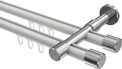 Produktbild von Interdeco Innenlaufstange / Gardinenstange mit Innenlauf Weiß / Chrom, Typ Prestige Santo (Kappe), 20 mm Ø 2-läufig, 260 cm