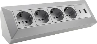 Immagine prodotto di blocco presa a 4 vie USB-A+C argento 250V~/16A montaggio superficiale USB 3,1A