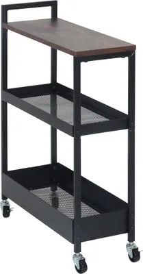 Immagine prodotto di Carrello da nicchia Relaxdays, 3 ripiani, design industriale, L x P x A: 70 x 20 x 50 cm, bagno, cucina, metallo, carrello su ruote, marrone/nero
