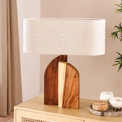 Produktbild von riess-ambiente Massive Tischlampe LOVERS 60cm natur Regenbaumholz weißer Stoffschirm