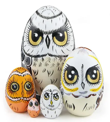 Obrázek produktu pro Dřevěné panenky s motivem sovy, ručně vyrobené, matryoshka, panenka, vejce, stohovatelné