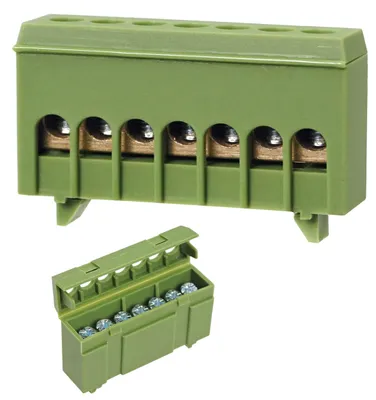 Productafbeelding van Verdeelblok, verbindingsklem voor DIN-rail, aardklem PE, groen, 7 x 16mm²
