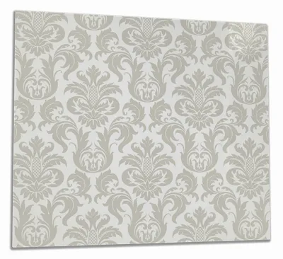 Produktbild von Wallario Herdabdeckplatte aus Glas, Größe 60 x 52 cm 1-teilig, Motiv Königliche Schnörkelei in weiß und beige