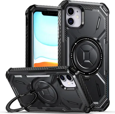 Image de Coque pour iPhone 11 avec support magnétique, compatible avec le chargeur Magsafe noir