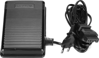 A black foot pedal controller for a household sewing machine is shown against a white background.
