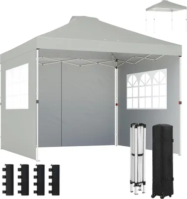 Produktbild von Pop-up Pavillon 3x3 m wasserdicht mit 3 Seitenw?nden, UV 50+, faltbar, Hellgrau