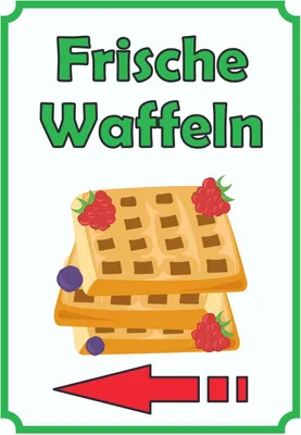 Produktbild von Frische Waffeln Schild Hochkant mit Pfeil links A0 Rückseite selbstklebend