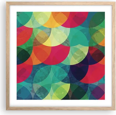 Produktbild von Gerahmtes Poster - Rahmen in heller Eiche - Farben Räder Abstraktion - 50x50 cm - Wand Bild - Wanddeko - Wandbilder - Kunstposter - Wandposter - Bilderrahmen - Bilder - Kunstdruck - P2NAC50x50-4701
