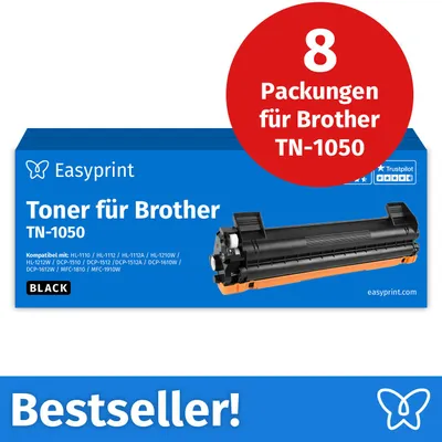 Produktbild von : Easyprint Toner für Brother TN1050, Kompatibel mit Brother DCP 1510, HL 1110, MFC 1810, u.v.m., 8 Stück
