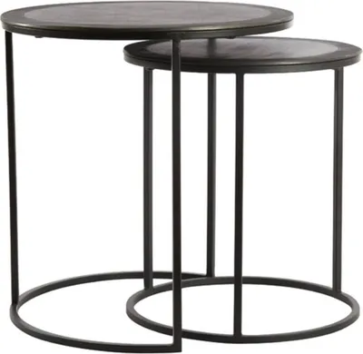 Produktbild von Light & Living Beistelltisch Set von 2 Talca Rau Bleigrau Antik - Ø40x45 cm + Ø49x51 cm