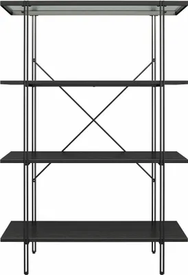 Produktbild von Bücherregal >Ælva< 4 Böden, Glas / Metall matt Schwarz - 78x115x34cm (BxHxT)