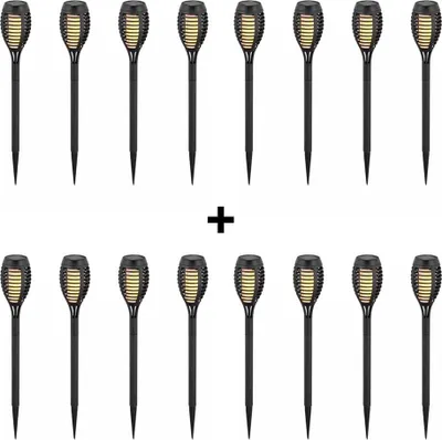 Produktbild von hoftronic LED Gartenfackeln 16er Set 1W 2200K IP44 Schwarz Solar
