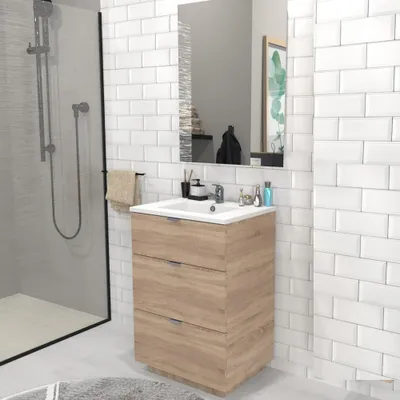 Produktbild von Möbelset MARBELLA 60 cm + Waschbecken + Spiegel / Eiche