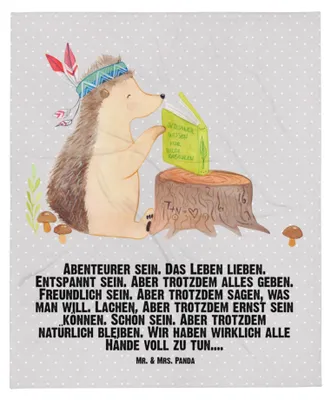Produktbild von Mr. & Mrs. Panda Babydecke Igel Federschmuck - Grau Pastell - Geschenk, Lagerfeuer, Tiere, Plaid, Abenteuer, Camping, Kinderwagendecke, Erstlingsdecke, Fleecedecke