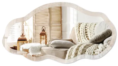 Imagen del producto de Espejo de pared moderno con un marco decorativo – 90x45 cm – Espejo asimétrico de diseño libre – Decoración de espejo original para salón, pasillo y dormitorio – Elegancia rústica, Imagen generada por IA