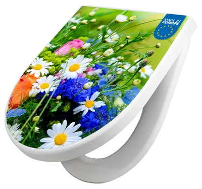 Produktbild von WC Sitz mit Absenkautomatik D Form Motiv Blumenstrauß [TDW3 10444]