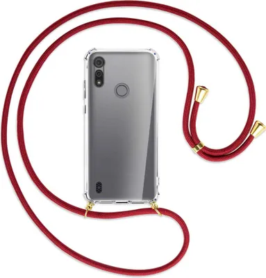 Produktbild von Handykette Backcover-Schutzhülle mit Band (Metall goldfarben) für Motorola Moto E6s - dunkelrot