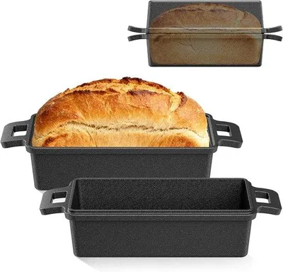 Productafbeelding van Rectangulaire Broodvorm van Gietijzer met Deksel - Voor Voorgebakken en Sandwichbrood, 32 cm, Klaar voor Gebruik
