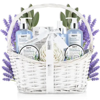 Produktbild von BRUBAKER Cosmetics Beauty Pflegeset - mit Lavendel & Salbei Minze Extrakten - Geschenkset im Henkelkorb