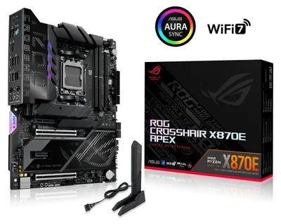 Produktbild von ASUS ROG CROSSHAIR X870E APEX, AMD, Sockel AM5, AMD Ryzen 7000 Series, AMD Ryzen 8000 Series, AMD Ryzen 9000 Series, Sockel AM5, DDR5-SDRAM, 128 GB