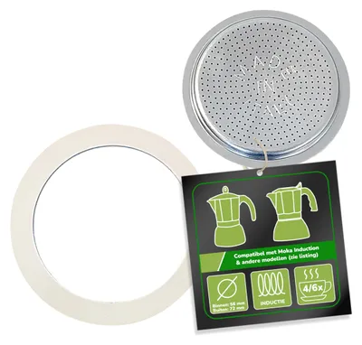 Ersatzdichtung und Filter für Bialetti Espressokanne, 4/6 Tassen, 79 mm