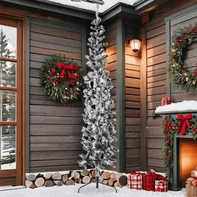 Produktbild von vidaXL Künstlicher Halb-Weihnachtsbaum mit Schnee Schlank 210 cm